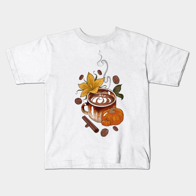 Camping Mug of Pumpkin spice Latte Kids T-Shirt by Verre